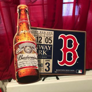 Fenway Park Budweiser Beer Bar Metal Sign Boston Red Sox Ticket