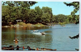 Postcard Mi Pine Lake Barry County C1960s Boats Sail Ski Photo Vtg J7