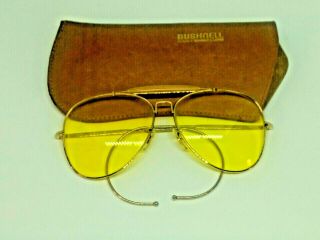 Vintage Bushnell Aviator Style Yellow Shooting Glasses - Gold Frame With Case.