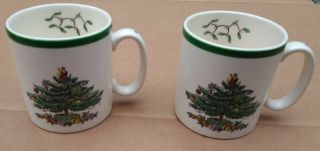 Set Of 2 Spode Christmas Tree Holly Garland S3324 - A3 Mug Coffee Tea Cup Mug Euc