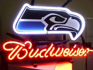 Neon Light Budweiser Bud Seattle Seahawks Football Car Beer Jersey Cap Sign 13 " X