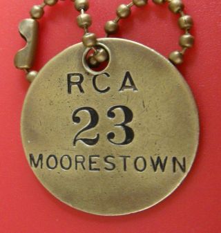 Old Tool Check Brass Tag: Rca Electronics Corp; Moorestown Nj; Aviation Radar