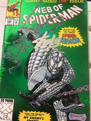 Web Of Spiderman 100 (may 1993) 1st Spider Armor App,  Nm 9.  8 Signed Stan Lee