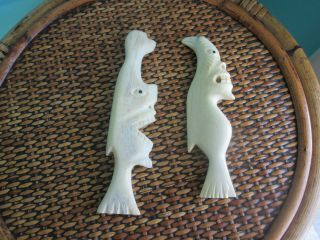 Vintage Inuit Carved Whale Bone Sculptures Seal/bird Men Totems?