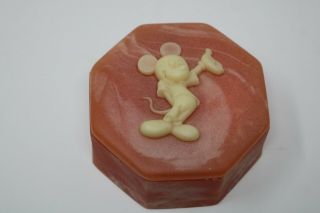 Disney Productions Mickey Mouse Soap Stone Trinket Box Pink 3 3/4 In Wide