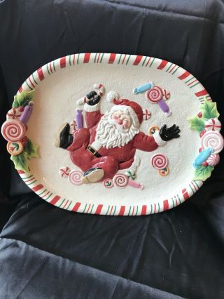 Fitz And Floyd Essentials Candy Christmas Large 18 " 3d Santa Platter