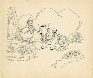 Disney Illustration 1934 The Wise Little Hen Peter Pig And Donald Duck