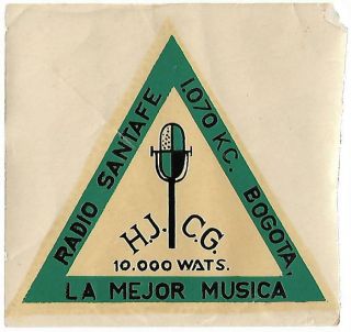 1960 Qsl - Sticker: Radio Santa Fe,  Bogota,  Colombia (water Slide Decal)