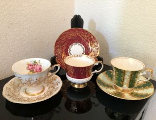 Vintage Set Of 3 Tea Cups & Saucers Made In England Elizabethan,  Royal Standard