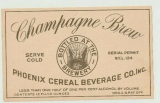 Phoenix Cereal Beverage Co.  Inc.  Champagne Brew York,  Ny