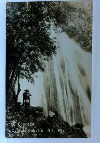Rppc Santiago Nuevo Leon Mexico Cola De Caballo Waterfall Postcard