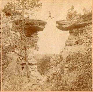 Man Leaping Stand Rock,  Dalles Of St.  Croix,  Wisconsin.  Kilburn Stereoview Photo