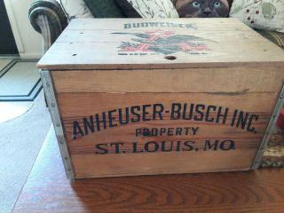 Anheuser Busch Budweiser Beer Wood Checkers Box Crate Case W/ Lid Wooden