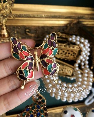 Vintage Trifari Gold Tone & Multi Color Enamel Butterfly Brooch