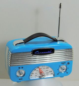Coronado Vintage Style Retro Blue Am/fm Portable Radio W/ Leatherette Handle