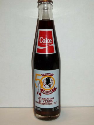 10 Oz Coca Cola Commemorative Bottle - 1986 Washington Redskins 50 Years