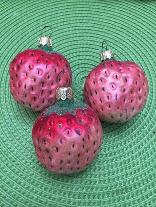 3 - Christopher Radko - Retired Strawberry Fruit Glass Christmas Ornament