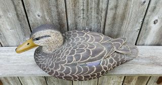 Hand Carved Wooden Black Duck Decoy by G.  Hoyt in 1985 3