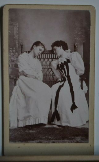 2 Cards Carte De Visite Two Women Pretend Sleep/dead On Bench B&w Photo