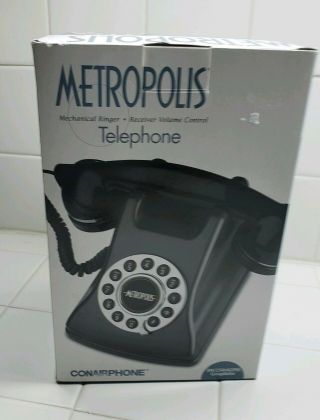 Metropolis Retro Rotary Style Push Button Graphite Desktop Phone Conair Sw2504
