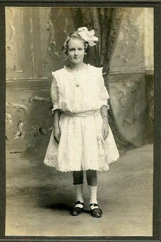 Antique Matted Photo Darling Little Girl W Hair Bow & Locket Balto Md 1904