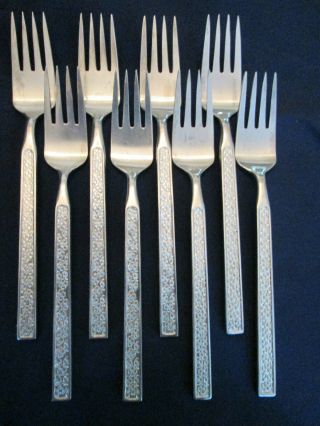Set 8 Dinner Forks Vintage Stanley Roberts Stainless: Tarquin Pattern: Exc