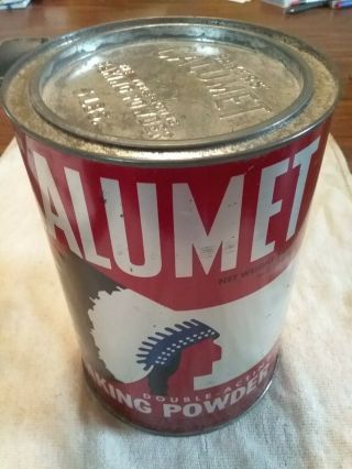 Vintage Calumet 5 Lb Pound American Indian Baking Powder Tin Can W/ Embossed Lid
