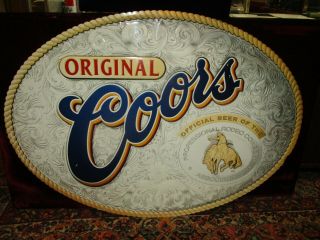 Large Coors Professional Rodeo Cowboys Association Tin Beer Sign