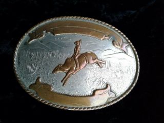 Vintage Rodeo Buckle Comstock German Silver Trophy Style Bull Rider Desert