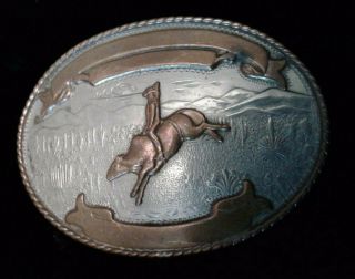 Vintage Rodeo Buckle Comstock German Silver Trophy Style Bull Rider Desert 2
