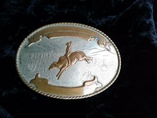 Vintage Rodeo Buckle Comstock German Silver Trophy Style Bull Rider Desert 3