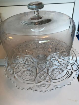 Vintage Clear Cut Glass 13 Inch Cake Stand Pedestal With 10 Dome Lid