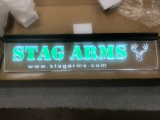 Stag Arms Led Lighted Gun Sign,  Green And White,  Nib.  A Man Cave Collectible