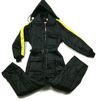 Vtg Jcpenney Black Yellow Snowsuit Snowmobile Suit 1 - Piece,  Hood Women 