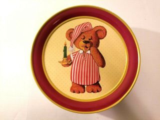 Vintage Teddy Bear Cookie Tin 10 Inch Parco Foods 1987 Bear In Pajamas Candle