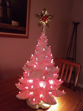 Vintage 23 " White Ceramic Christmas Tree Lighted 1979