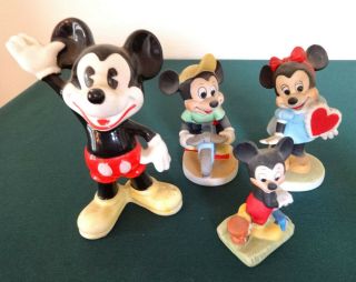 4 Vtg Disney Mickey Mouse Porcelain Figurines Minnie Walt Disney Productions