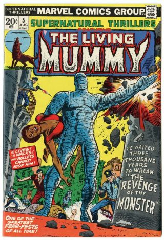 Supernatural Thrillers 5 Vf/nm 9.  0 White Pages 1st Living Mummy Marvel 1973