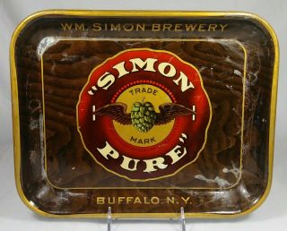 Pre Prohibition Simon Pure Beer Tin Litho Serving Tray William Simon Buffalo Ny