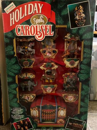 Vintage 1992 Mr Christmas Lighted Musical Holiday Carousel Circus Animals Tree