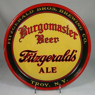 Old Burgomaster Beer Tin Serving Pie Tray Fitzgerald Bros.  Brewing Co.  Troy Ny