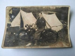 Vintage Real Photo Postcard Man On Motorbike