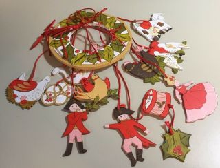 Vintage 12 Days Of Christmas Wooden Hand Painted Decorative Mobile Unique Find