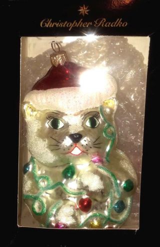 Vintage Christopher Radko Mouthblown Polish Glass Ornament - Kitty Twinkle