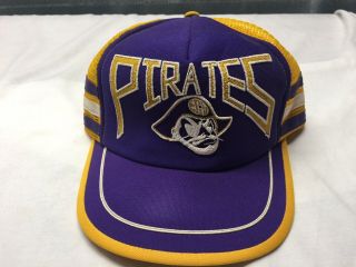 Vintage Ecu East Carolina Pirates 3 Stripe Snapback Hat Ncaa