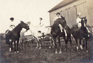 Riding Horses Bareback In The Country - Set Of 4 Early 1900s Snapshot Photos
