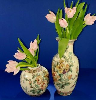 Two Chinese Ceramic Vases From Andrea By Sadek.  Magnificent Design Exc Cond.