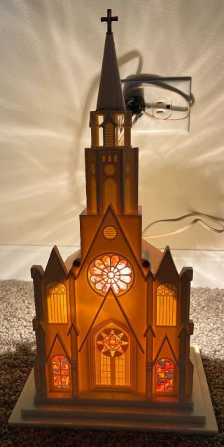 Vintage 1950s Raylite Electric Co Light Up Cathedral Musical Church Silent Night