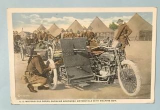 U.  S.  Motorcycle Corps Showing Armoured W/ Machine Gun Postcard 1918