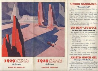 Union Oil Company Road Map Of Arizona 1929